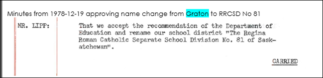Typed out minutes from 1978 approving name change from Graton to RRCSD No 81